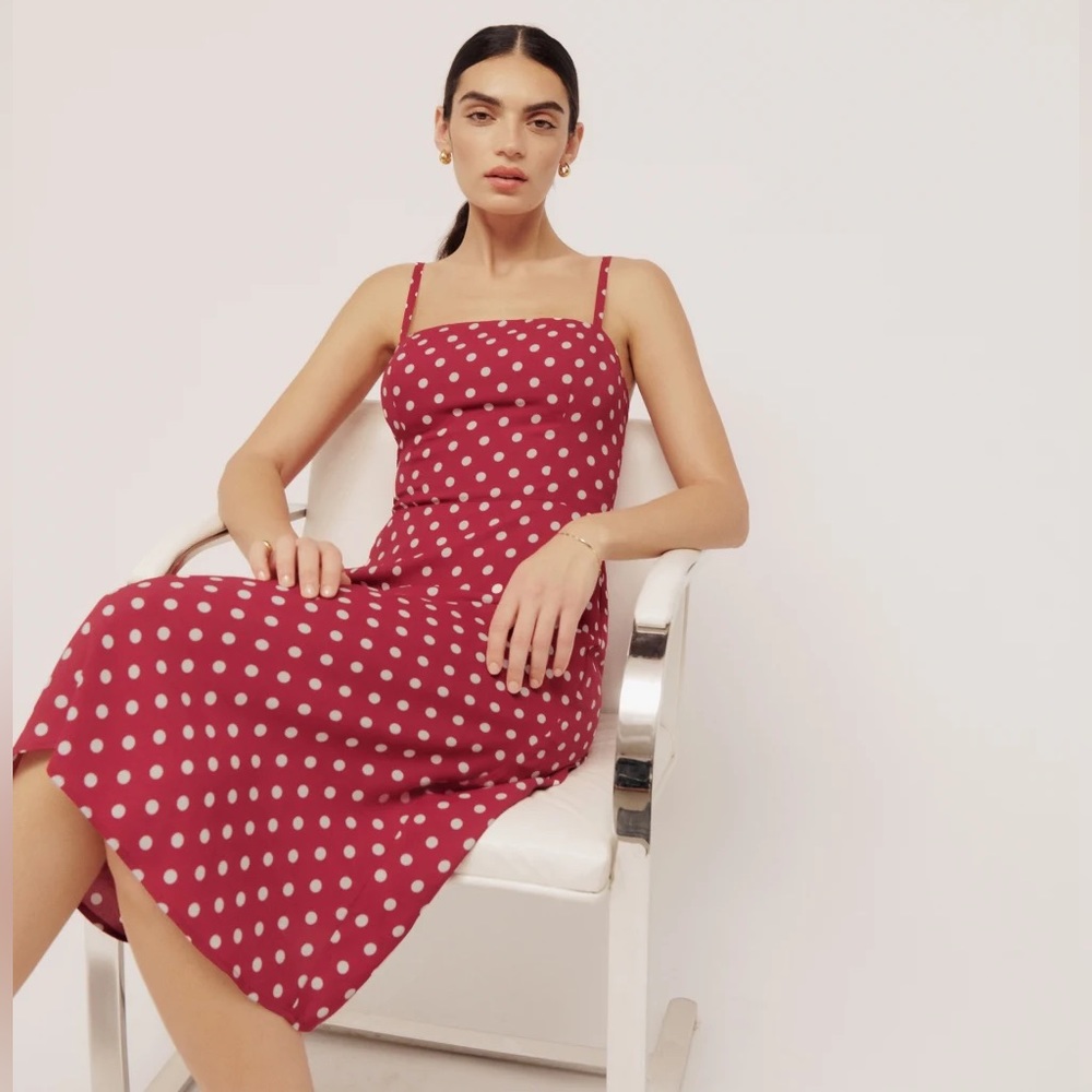 Reformation Afternoon Dress, sz 6 red polka dots